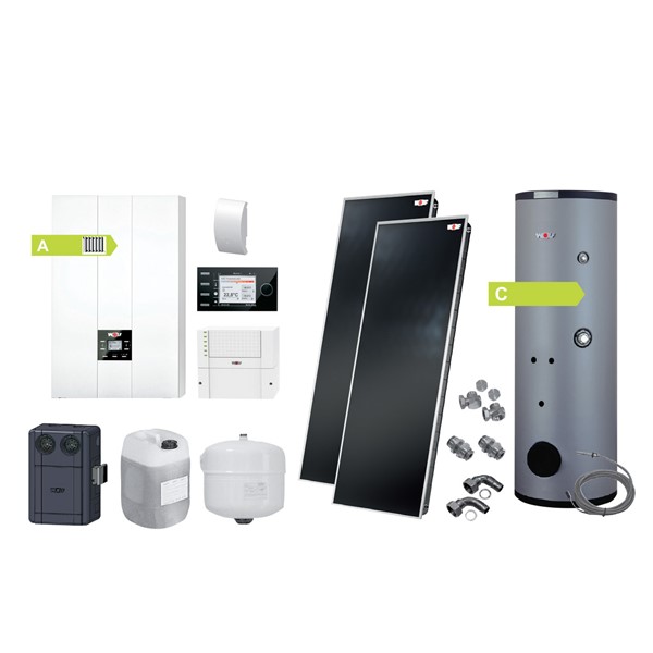 Kombinovaná zostava kotla FGB-28 kW so solárnym ohrevom vody s plochými kolektormi TopSon